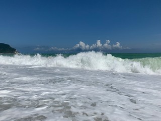waves crashing on the beach