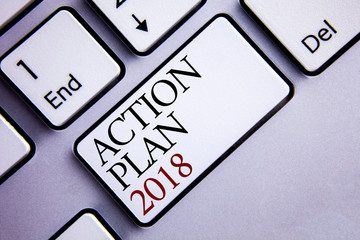 Word writing text Action Plan 2018. Business concept for to do list in new year New year resolution...