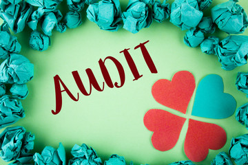 Handwriting text Audit. Concept meaning Local company auditors perform their financial...