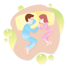loving young couple hold hand in bed. vector illustration isolated cartoon hand drawn