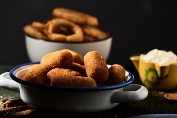 spanish croquettes and fried squid rings