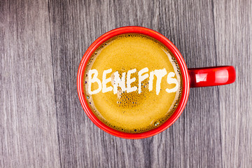 Conceptual hand writing showing Benefits. Business photo text hike in allowance for senior...