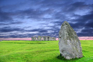 Stonehenge an ancient prehistoric stone monument from Bronze and Neolithic ages, constructed as a...