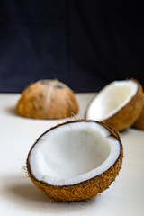 Raw fresh coconut on white background.