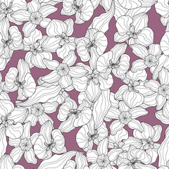 Seamless pattern of orchids, vector