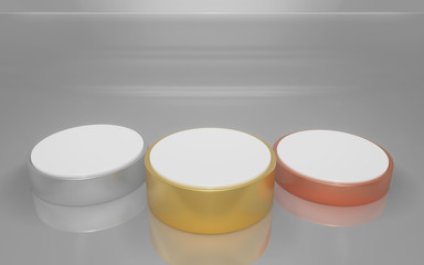 輝く表彰台、スポーツや競争などの順位を表すイメージ。3Dレンダリング画像。