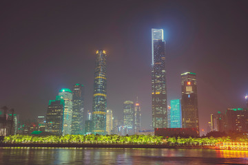 Zhujiang River and modern building of financial district at night in Guangzhou, China