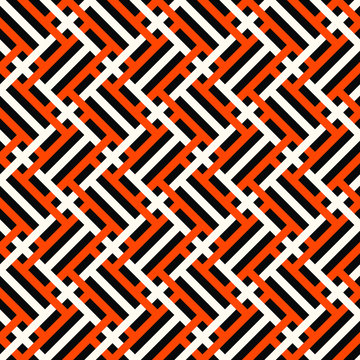 Intertwined Orange White Lines Architectural Seamless Pattern