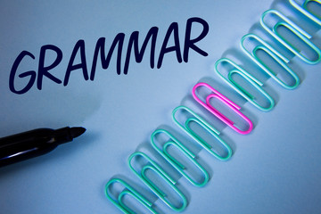 Word writing text Grammar. Business concept for System and Structure of a Language Correct Proper...