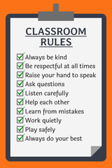 Classroom rules poster. Clipboard over orange - 283939848