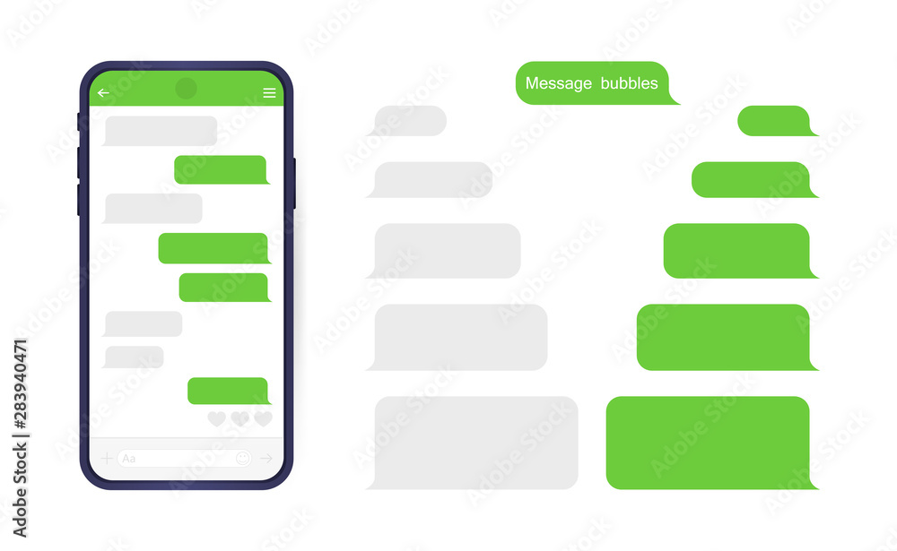 Poster smart phone with messenger chat screen. sms template bubbles for compose dialogues. modern vector il