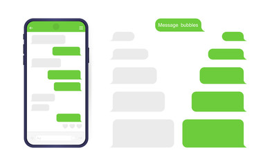 Obraz premium Smart Phone with messenger chat screen. Sms template bubbles for compose dialogues. Modern vector illustration flat style