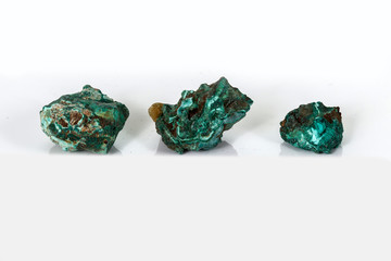 Macro mineral stone Malachite against white background