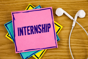 Conceptual hand writing showing Internship. Business photo showcasing Student or trainee who works...