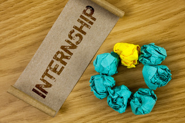 Conceptual hand writing showing Internship. Business photo showcasing Student or trainee who works...
