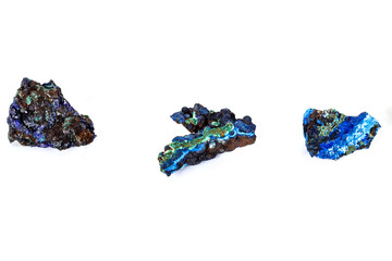 Macro mineral stone Malachite and Azurite against white background