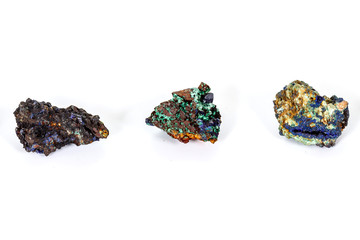 Macro mineral stone Malachite and Azurite against white background