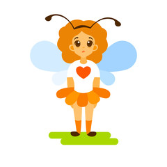 A kid dressed as a bee.