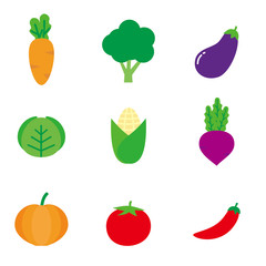 Set of vegetables vector illustration with simple design such as carrot, corn, cabbage and more suitable for icon or illustration