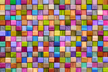 Abstract colorful of  cube wooden texture background.