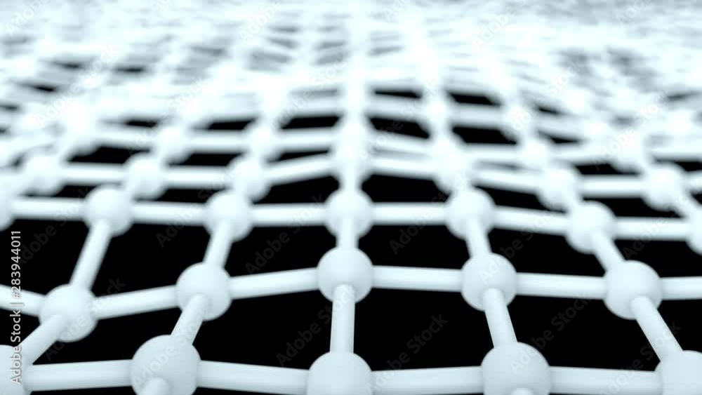 Poster network, surface of atom model, close up view, business or science concept, 3d rendering computer ge