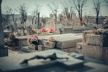 Tumba de cementerio al atardecer