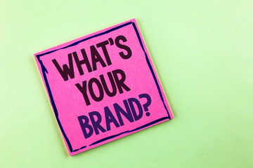 Text sign showing What is Your Brand Question. Conceptual photo asking about your company manufacturer or model written Pink Sticky Note Paper the plain background.