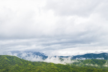 Mountains in the fog and clouds