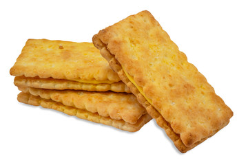 Biscuits, butter cream filling, sugar coated, delicious isolated on white background.