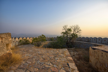 Beautiful Jaigarh Fort stands on the edge of the Aravalli Hills at Jaipur in the Indian state of Rajasthan, India.