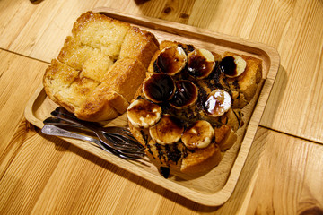 Ping bread, milk and chocolate pour from Thailand