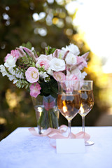 Outdoor table setting with flowers