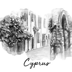 Street of Famagusta, Cyprus art illustration