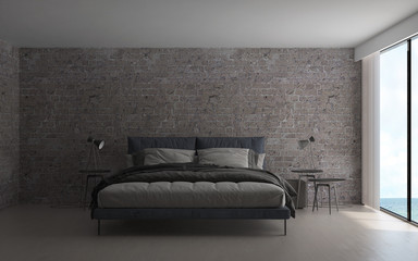 The interior design of loft bedroom interior design and brick pattern wall background