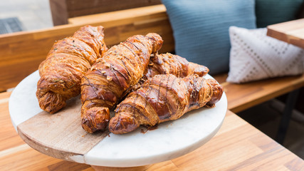 Croissants on tray