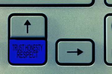 Word writing text Trust Honesty Respect. Business concept for Respectable Traits a Facet of Good Moral Character.