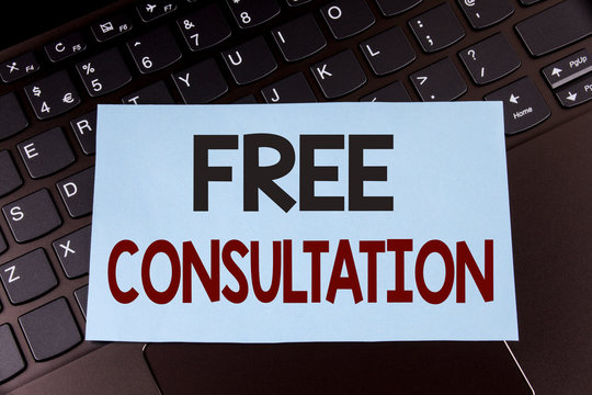 Text sign showing Free Consultation. Conceptual photo asking someone expert about confusion inquiry Get advice written Sticky Note Paper placed the Laptop.
