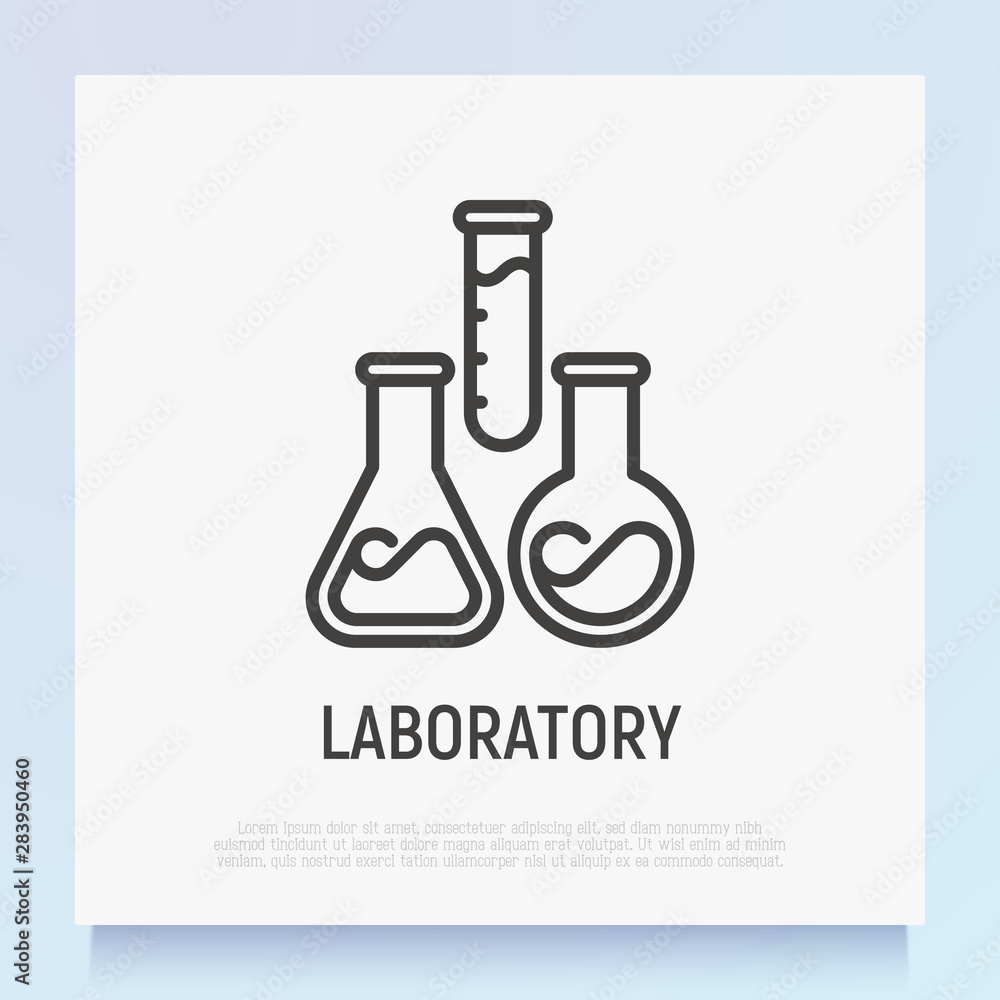 Poster laboratory symbol: test-tubes in different shapes. thin line icon. modern vector illustration for la