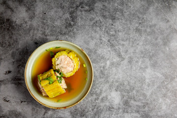Stuffed bitter gourd with seasoned minced pork soup
