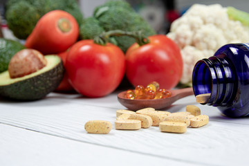 Close up vitamins and supplements