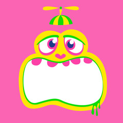 Funny cartoon monster face. Vector Halloween monster square avatar