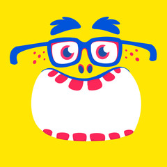 Funny cartoon monster face. Vector Halloween monster square avatar