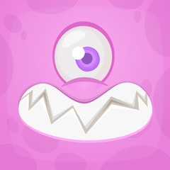 Funny cartoon monster face. Vector Halloween monster square avatar