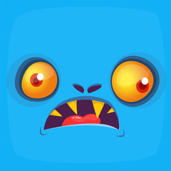 Funny cartoon monster face. Vector Halloween monster square avatar