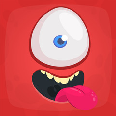 Funny cartoon monster face. Vector Halloween monster square avatar