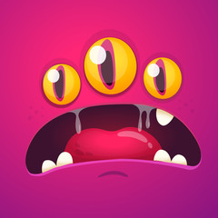 Funny cartoon monster face. Vector Halloween monster square avatar