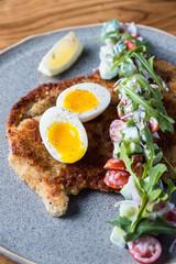 Eggs and meat on a plate