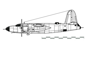 Martin B-26 Marauder. Outline vector drawing