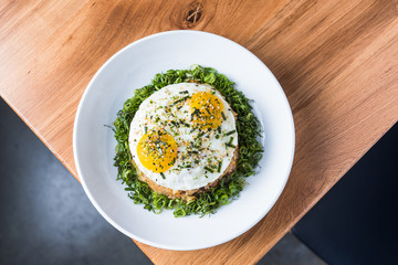 Fried rice with eggs on top