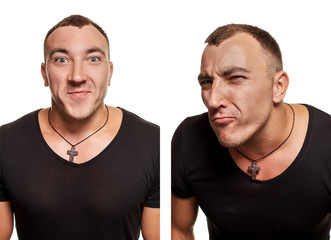 Athletic young man posing and looking at the camera, isolated on a white background